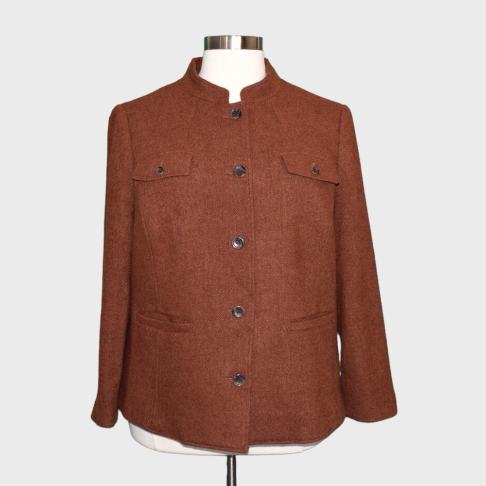 Talbots Wool Blend Military Style Stand Collar‎ Button Front Jacket